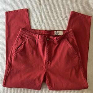 Women’s Cosmic Blue Love pants, size 29 in striking soft red tones.